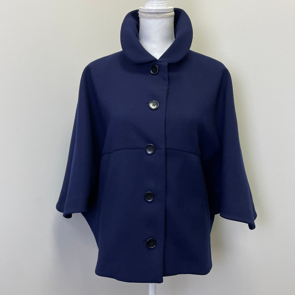 Ann Taylor Navy Blue Wool Blend Dolman Sleeve Cape Coat XS/S